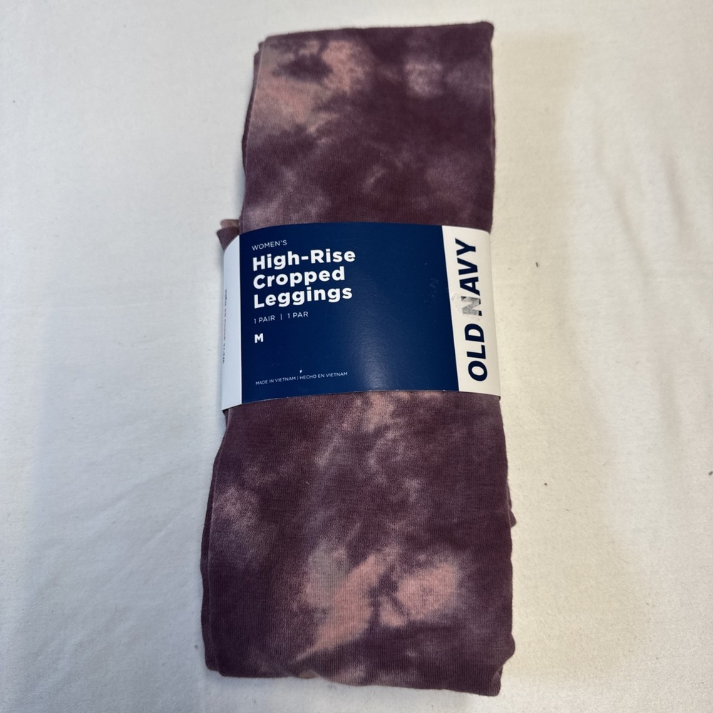 NWT Old Navy Women's High Rise Jersey Leggings Pants Cropped Pink Tie Dye Med